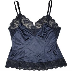Vintage Satin Lace Camisole Womens 34 Black Gothic Romatic Dark Cami USA Union